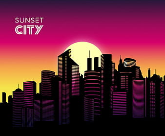 Горизонты города на закате Векторный фон ai eps svg