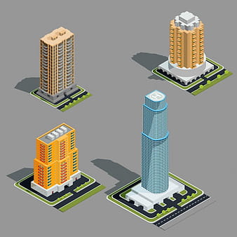 Vector isometric 3D illustrations of modern urban buildings eps