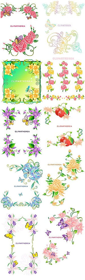 South Korea lace, flowers and butterfly ai vector