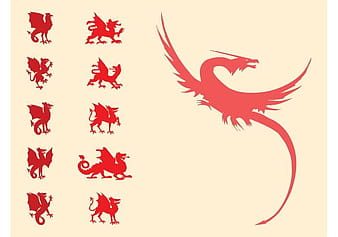 Heraldic Dragons Set ai vector