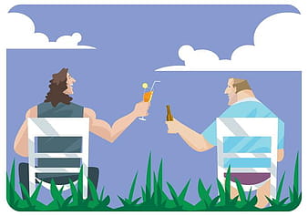 Two Men Toast Each Other in Lawn Chairs Vector eps svg