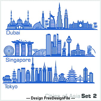 Singapore and other cities silhouette vector ai