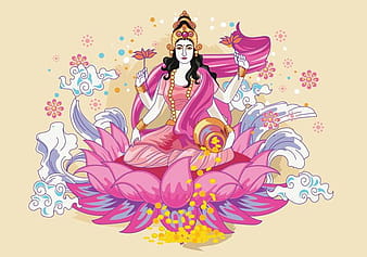 Pink & Flowery Goddess Lakshmi Vector svg eps