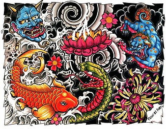 Vector de cartel de tatuaje japonés ai
