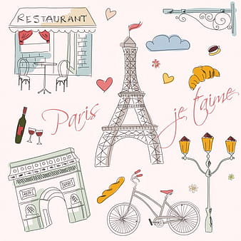 Hand drawn paris elements eps vector