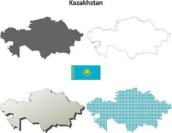 Kazakhstan outline map set vector ai eps