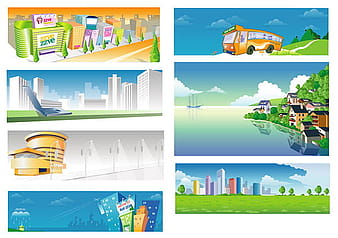City buses, and other rural scenery of vector material ai