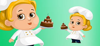 Chubby Female Cook With Cake ai vector