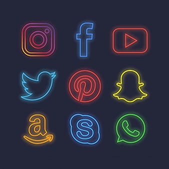 Iconos de redes sociales de neón eps
