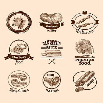 Meat food best quality premium steak decorative labels sketch set isolated vector illustration eps