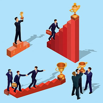 Vector illustration of 3D flat isometric people. Concept of business growth, career ladder, the path to success. eps