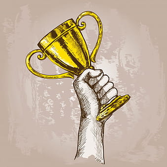 Hand holding trophy eps vector