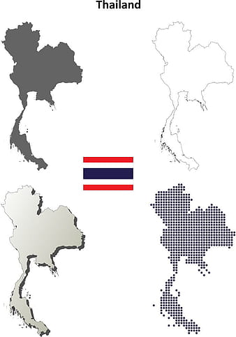 Vector de conjunto de mapa de contorno detallado en blanco de Tailandia eps ai