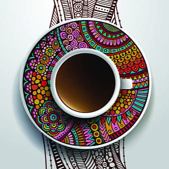 Ethnic pattern ornaments and coffee cups vector  eps ai