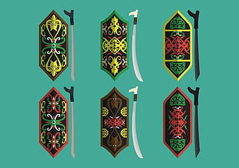 Dayak Shield Tribal Motif and Weapon Vector Collection svg ai