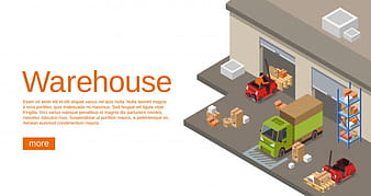 Warehouse isometric 3D of storehouse and logistics transport for web site eps vector