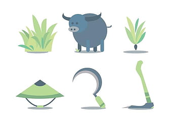 Rice Field Equipment Vector Set ai