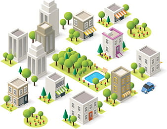 Modern isometric buildings model vector eps