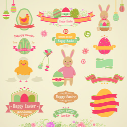 Vintage easter elements vector eps