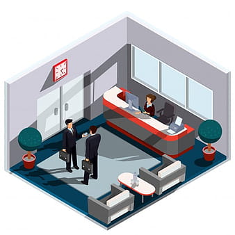 Vector 3D isometric illustration interior of reception eps