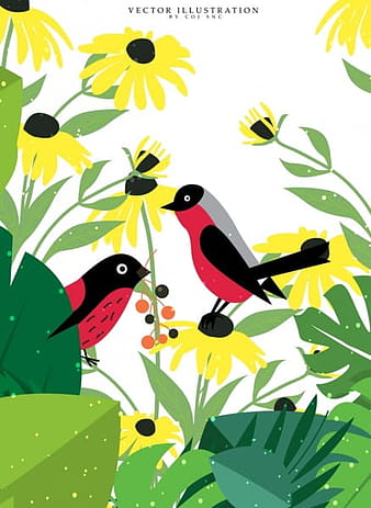 Vida silvestre dibujo aves flores amarillas iconos eps ai