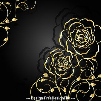 Black background golden flowers vector eps