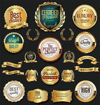 Etiquetas retro doradas insignias marcos y cintas vector  ai