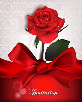 Red bow and red background invitation cards vector eps
