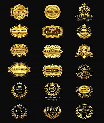 Golden Badges, stickers premium quality isolated on black eps vector