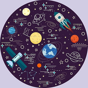 Space background planets satellite icons circle layout eps ai vector
