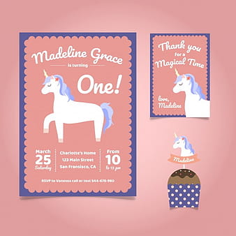 Birthday invitation, unicorn ai eps vector