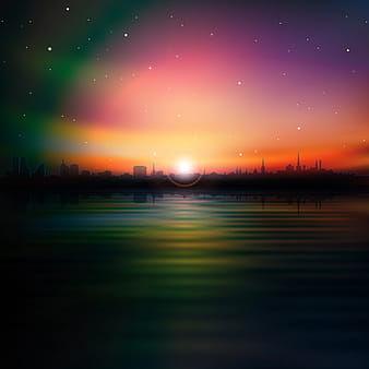 Urban sunrise landscape vector eps