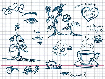 Handpainted coffee plants and other elements of vector eps