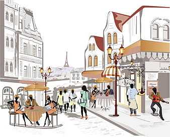 Hand drawn street cafe elements vector set eps