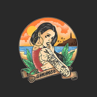 Vecteur de dessin animé fille tatouage eps