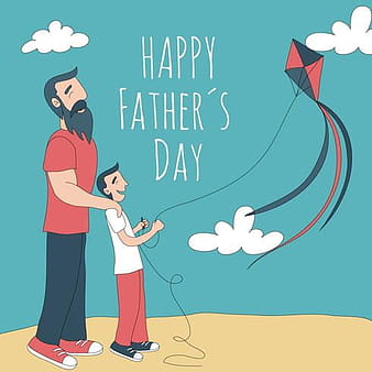 Cute Dad With Son Flying A Kite eps svg ai vector
