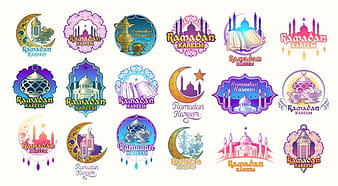 Set vector color illustrations, badges, emblems for Ramadan Kareem. eps