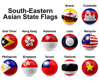 South eastern asian state spherical flags vector eps