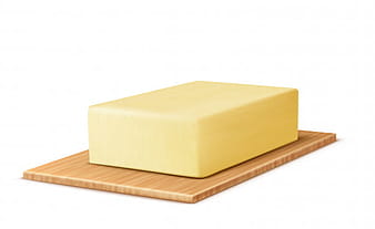 Yellow stick of butter on the cutting board, margarine or spread, natural dairy product eps vector
