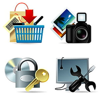 Shopping, photos, log, maintenance and other vector icon material eps