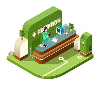 Reception isometric of modern hospital or medical clinic reception interior eps vector