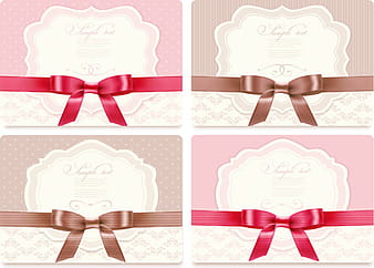 Exquisite ribbon bow gift cards vector set eps