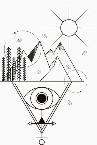 Tattoo template sun mountain eye sketch tribal geometry eps ai vector