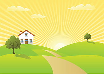 Sunrise in country landscape ai eps vector
