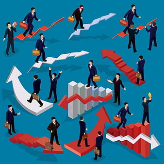 Vector illustration of 3D flat isometric people. Concept of business growth, career ladder, the path to success. eps