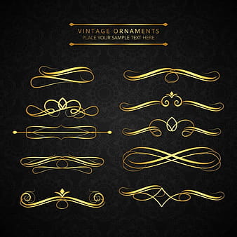Golden vintage ornaments set eps vector