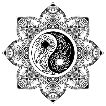 Vector de tatuaje de mandala yin yang eps