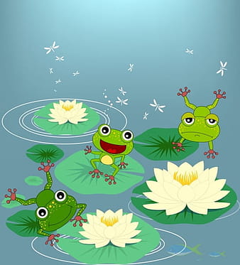Dibujo de la vida silvestre, rana verde, loto, iconos, color, caricatura eps ai