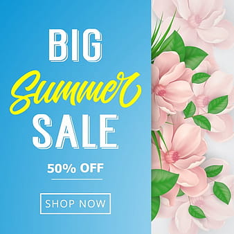 Summer sale background with pink flowers eps vector