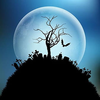 Spooky Halloween tree against the moon eps vector